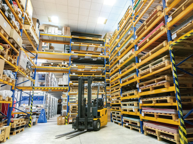 An image showing the warehouse racking system stored pallets 